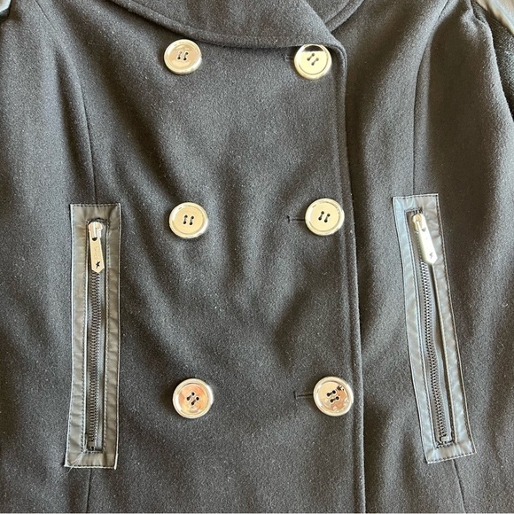 Circus By Sam Edelman Wool Blend Pea Coat Moto Zippers Black Size Small - Picture 5 of 15